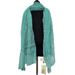 NWT Reba Teal Seafoam Green Scarf Wrap Lace Sequins Super Long 90"x30"